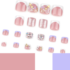 Uñas Postizas 3D con Diseño de Mariposa, Punta Francesa Rosa, Uñas Artificiales con Pedrería para Mujer, Verano, Playa - Product Image 4