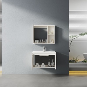 Meuble <span class=keywords><strong>de</strong></span> salle <span class=keywords><strong>de</strong></span> bain en acier inoxydable multi-niveaux, minimaliste, résistant à la corrosion, avec miroir et lavabo, pour hôtel - Product Image 5