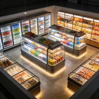 Koelvitrine voor verse fruit, winkeldisplaykast van roestvrij staal met verstelbare lagen voor de groenteafdeling van supermarkten