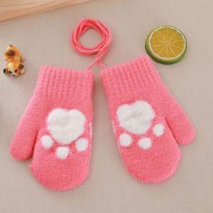 3-Year-Old Children Winter Knitting Wool Gloves Double-Layer Fleece-Lined Thickened Bear Palm Jacquard Lanyard Anti-Drop - Product Image 2