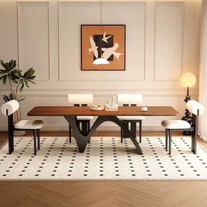Juego de mesa de comedor Rectangular de madera maciza Retro moderno Wabi-Sabi incluye cuatro sillas para el hogar, sala de estar, muebles de apartamento - Product Image 4