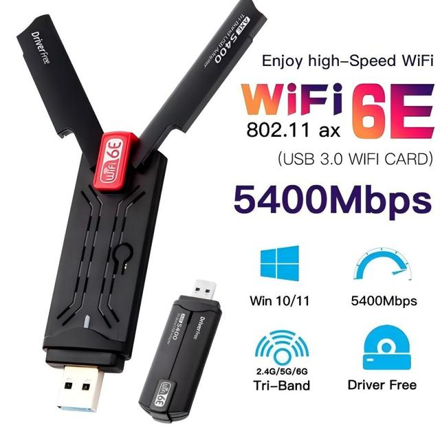 Tri Band Wifi Adapter AX5400 Wireless WiFi 6E Dongle 2.4GHz 5GHz 6GHz OFDMA MU-MIMO for Home Office Online Game