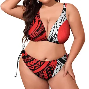 Traje de baño personalizado para mujer, bikini de diseño polinesiano, bikini triangular dividido para playa, bañador sexy para mujer adulta