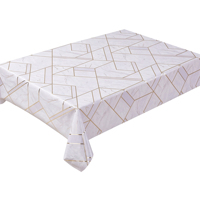 Nappe de table en PVC marbré géométrique de luxe avec motif lignes dorées, imperméable et anti-taches