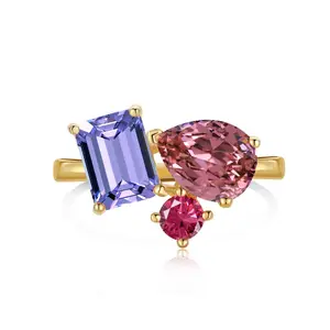Zooying New Design Popular Fashion 18K gold Retro Charm Precious Stone Natural real Crystal Tourmaline Jewelry Ring