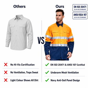 Camisa <span class=keywords><strong>de</strong></span> <span class=keywords><strong>Trabajo</strong></span> <span class=keywords><strong>de</strong></span> Manga Larga <span class=keywords><strong>de</strong></span> Alta Visibilidad en Dos Tonos, Certificada EN ISO20471 ANSI/ISEA107, con Ventilación <span class=keywords><strong>de</strong></span> Malla en las Axilas, Antiincrustante, <span class=keywords><strong>Ropa</strong></span> <span class=keywords><strong>de</strong></span> <span class=keywords><strong>Trabajo</strong></span> <span class=keywords><strong>de</strong></span> Seguridad OEM - Product Image 2