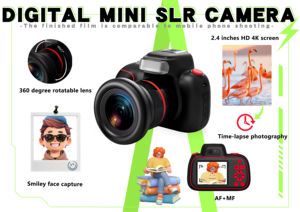 Mini appareil photo reflex numérique pour enfants, noir avec finition rouge, 4K CCD, écran IPS de 2,4 pouces, zoom numérique 20x, mise au point automatique, jouet éducatif - Product Image 4