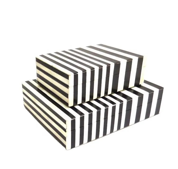 흑백 수평 라인 상자 뼈 인레이 상자 모든 크기와 색상 보석 상자 주최자