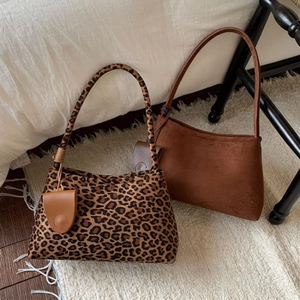 Nouveau Sac à Bandoulière Femme en Faux Daim Doux Imprimé Léopard Couleur Unie Style Vintage – Sac à Main Tendance pour le Travail - Product Image 6