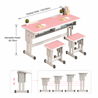 Ensemble de bureau et chaise double pour étudiants, hauteur réglable, structure en acier renforcé, mobilier ergonomique pour salles de classe du collège et du lycée