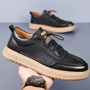 Chilowa Mocasines de cuero informales de negocios para hombre, suela de goma de tacón bajo, zapatillas de deporte a la moda para el tiempo libre - Product Image 3