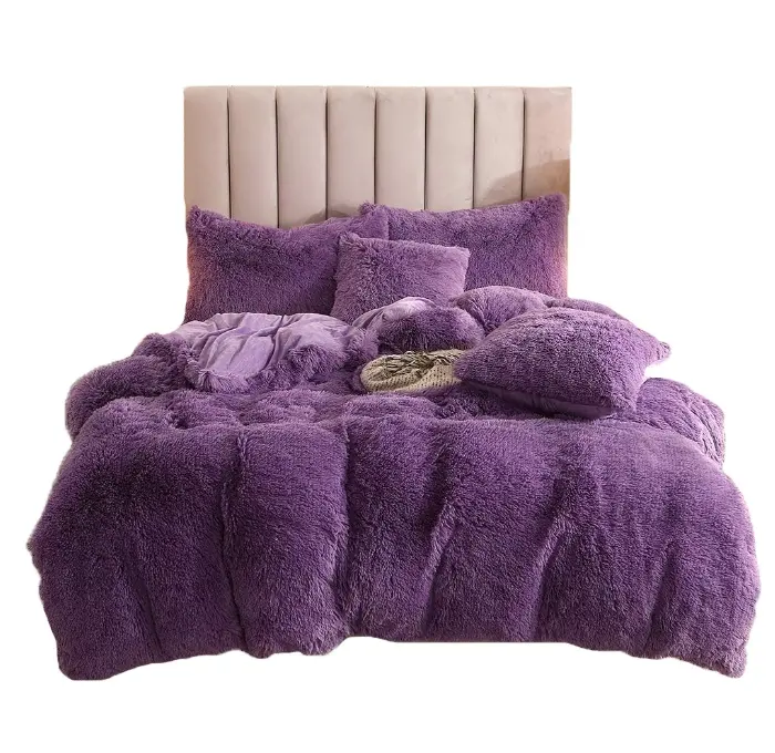 Juego de edredón Púrpura de felpa cálido invierno mullido terciopelo de cristal overcover grandes juegos de cama de lujo