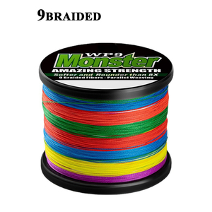 <span class=keywords><strong>Fil</strong></span> <span class=keywords><strong>de</strong></span> pêche tressé super résistant PE 9 brins multicolores, ligne <span class=keywords><strong>de</strong></span> pêche à la carpe et au thon, revêtement X9 vert vif - Product Image 2