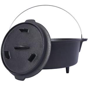 Marmite en fonte pré-assaisonnée Db avec couvercle pour cuisson au camping, au foyer et en extérieur, pot profond de 12 pouces, pour cuisson et ragoûts - Product Image 3