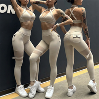 YNSEA Ensemble de sport sans couture pour le yoga et la gym, comprenant un legging en mesh à col halter et un soutien-gorge de sport à dos croisé