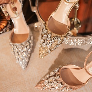 Chaussures de soirée pour femmes de luxe avec paillettes brillantes de 6,5 cm/9,5 cm, talons hauts de style nouveau, couleur or, tendance - Product Image 4