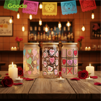 Autocollant de transfert pour gobelet DTF UV Goode 16oz, motif cœur de la Saint-Valentin, impression 3D haute définition, écologique et durable