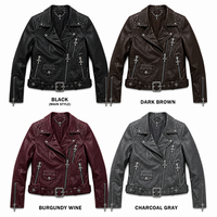 Jaket Kulit Motor Wanita Gaya Gothic Mewah Gelap Tebal dengan Ritsleting Diagonal, Distressed Vintage, Tahan Air, Katun Nilon ODM