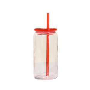 Vaso de Plástico de 16oz Estilo Mason con Pajita, Resistente a Altas Temperaturas, Color Sólido, Diseño Moderno, de Una Sola Capa, para Agua, Ideal para Comercio Transfronterizo - Product Image 1