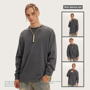 BE26L alta calidad OEM logotipo personalizado algodón 260gsm liso fuera del hombro camisa Unisex otoño Vintage ropa hombres <span class=keywords><strong>Camiseta</strong></span> de <span class=keywords><strong>manga</strong></span> <span class=keywords><strong>larga</strong></span> - Product Image 4