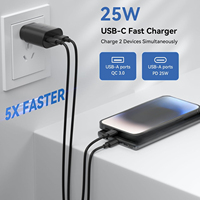 Chargeur électrique multi-ports USB Type-C 25W, prise EU/UK/AU/US, câble de charge rapide PD, ordinateur portable, téléphone portable, écouteurs, universel