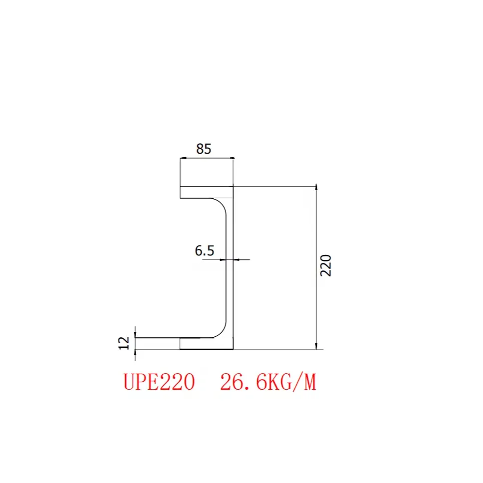 스틸 채널 UPE220 사양 220*85*6.5*12 표준 EN10279 소재 S355j2 및 Q235B 아연 도금 가격