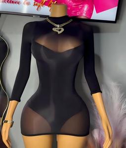 Vestido de Fiesta para Mujer, Brillante, Ajustado, Transparente, de Manga Larga, Estilo Wet Look, Mini Vestido Brillante para Salir de Noche, Baile, Glamuroso y <span class=keywords><strong>Chic</strong></span> - Product Image 2