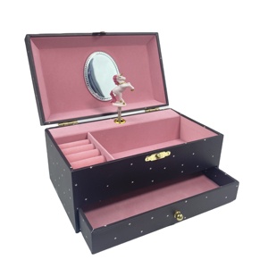 Caja de Joyería de Unicornio con Diseño de Cielo Estrellado, Organizador de Bisutería para Niñas, Estuche de Recuerdos con Cajón y Cierre Dorado - Product Image 2