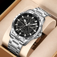 Reloj de Hombre con Diseño de Esfera Hueca, Caja de Aleación, Cristal, Puntero, Resistente al Agua 3BAR, Calendario, Cuarzo, Acero Inoxidable
