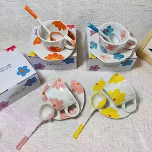 Custom Branded logo customization cartoon cups cute coffee cup printed stoneware ceramic mugs