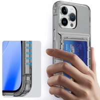 Coque transparente souple en TPU pour iPhone 15 16 17 ProMax avec fente pour cartes, béquille dissimulée, cadre surélevé et protection anti-chute aux 4 coins avec rebord renforcé