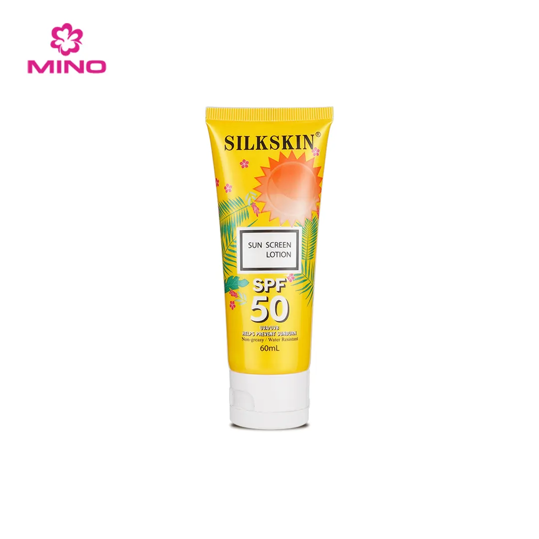 Yüksek kaliteli SPF 50 toptan organik çinko güneş koruyucu losyon ISO22716 & GMPC fabrika ile