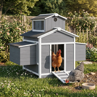 Poulailler moderne gris en bois de sapin imperméable avec nichoir, plateau coulissant et trous de ventilation pour poules de jardin - Utilisation toutes saisons