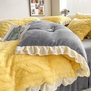 Set di Lenzuola in Velluto Moderno, Copripiumino in Pelliccia di Coniglio, Trapunta con Motivo Gratuito per Uso Domestico, con Borsa - Product Image 4