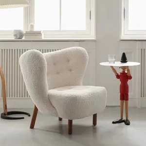 İskandinav tarzı klasik yaratıcı oturma odası mobilya şezlong kadife kumaş tek kanepe boş sandalye ahşap bacaklar ile