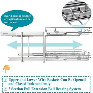 Kitchen Storage Rack 2 Tier Pull Out Basket Sliding Rails Cabinet Organizer Durable Rectangle Shape - Product Image 4
