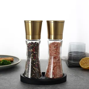 New Color Golden Stainless Steel Grinder Top Ceramic Grind Core Salt And Pepper Mill Set