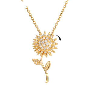 <span class=keywords><strong>Collar</strong></span> de Moda con Cadena de Acero Inoxidable y Zirconia, Diseño de <span class=keywords><strong>Girasol</strong></span> <span class=keywords><strong>Giratorio</strong></span> de Doble Capa para Mujer - Product Image 1