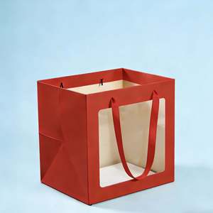 Bolsa de Regalo Roja de Lujo con Asas Personalizadas y Ventana Transparente, Especialmente Diseñada para Empaque de Ramos y Regalos - Product Image 1