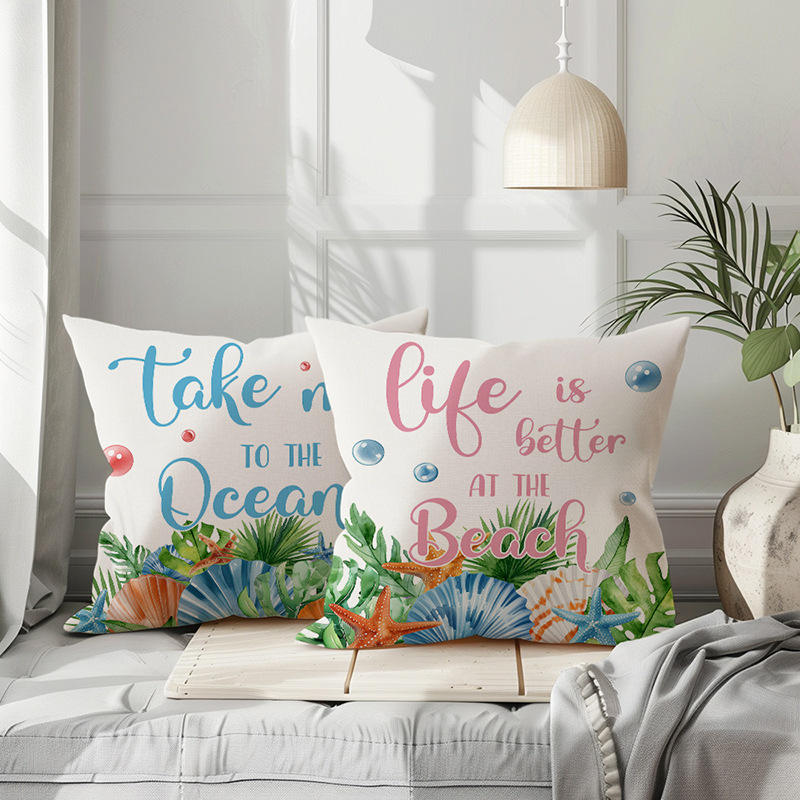Summer Ocean Throw Pillow Covers Ocean Themed Beach Seashell Coral