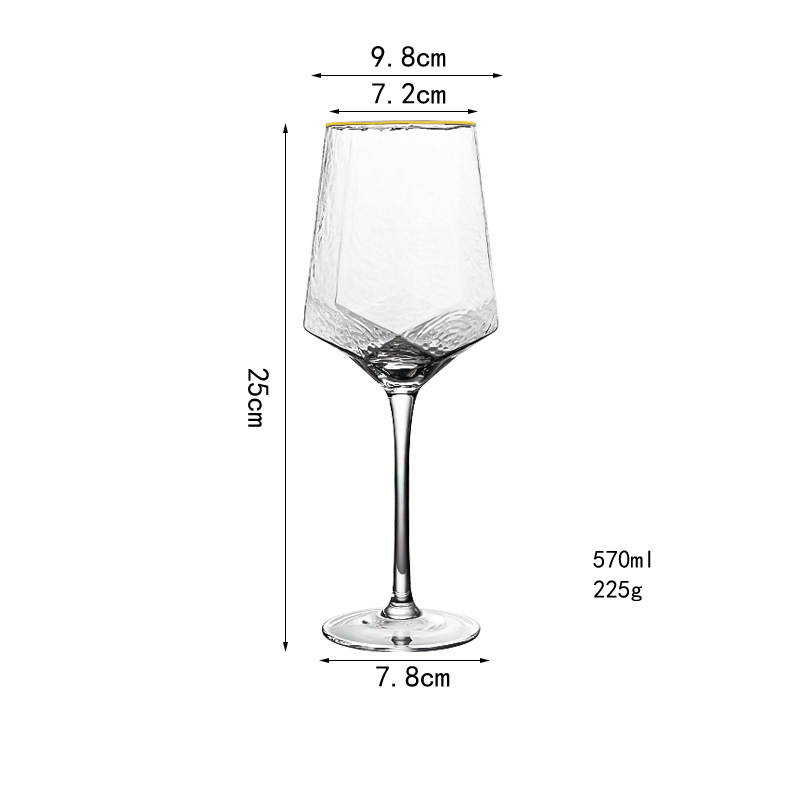 Golden edged diamond red wine glass