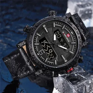 NAVIFORCE 9135 marca superior de lujo militar ejército Deporte Hombre reloj de pulsera de cuero genuino hombres reloj LED Digital cuarzo reloj Masculino