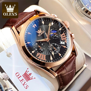 Reloj de Cuarzo Multifuncional para Hombre Olevs 2876, Estilo Ejecutivo, Correa de Cuero, Resistente al Agua, Cronógrafo, <span class=keywords><strong>Calendario</strong></span> - Product Image 2