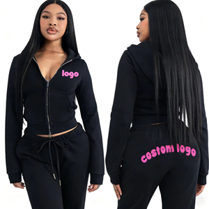 Set Due Pezzi Alxin con Logo Personalizzato <span class=keywords><strong>da</strong></span> <span class=keywords><strong>Donna</strong></span>: Tuta Sportiva Estiva Primaverile con Felpa Corta con Zip e Pantaloni <span class=keywords><strong>da</strong></span> Jogging - Product Image 1