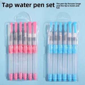 Juego de 6 piezas de bolígrafo de dibujo de nailon, pluma estilográfica transfronteriza con 3 puntas de cepillo de almacenamiento solubles en agua suave, suministro de Arte de punta plana - Product Image 3