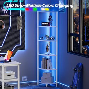 Scaffale angolare <span class=keywords><strong>antico</strong></span> rustico con luce a LED organizzatore in piedi bianco stretto scaffale per scaffali <span class=keywords><strong>angolo</strong></span> parete - Product Image 6