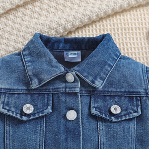 Veste en jean courte pour filles, style occidental, avec alphabet, printemps-automne, traitement adoucissant, col rabattu - Product Image 6