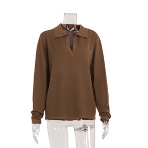 Maglione Pullover Casual All-Match da donna di moda autunno inverno 2025 stile coreano per colletto a Polo con risvolto a croce frontale - Product Image 5