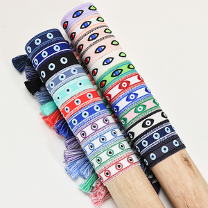 Modisches Glücksbringer Böses Blick Freundschafts-Stickerei-Armband Personalisiertes Individuelles Muster Quasten-Webarmband für Damen - Product Image 1