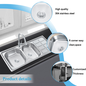 Đặt hàng số lượng lớn 48 inch đôi bát bồn rửa nhà bếp 16 Máy đo 304 thép không gỉ với drainboard thương mại cấp Nhà sản xuất - Product Image 2